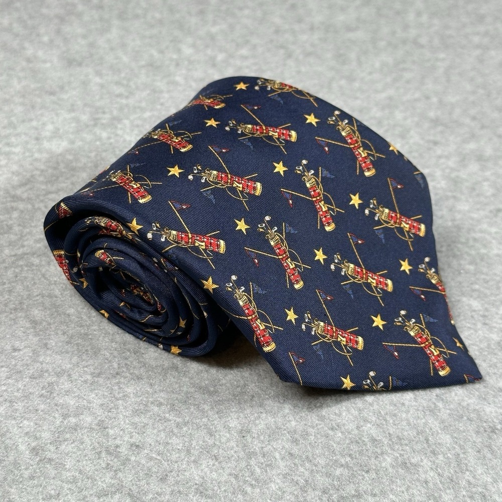 Vintage Tommy Hilfiger Golf Tie Silk Golf Bag Novelty Necktie Blue 58x4in